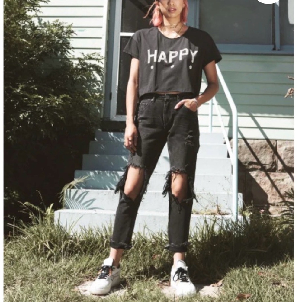 ONE TEASPOON | Freebird High Waist Distressed Black Oak Raw Hem Jeans Size 27